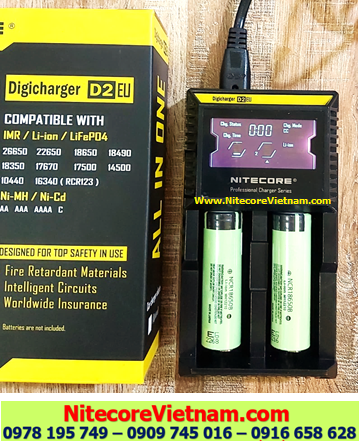 Nitecore D2 (Bộ sạc Nitecore D2 kèm sẳn 2 pin Panasonic NCR18650B-3400mAh lithium 3.7v) chính hãng